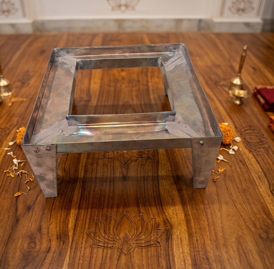 Pure copper havan kund stand for Agnihotra and traditional Vedic fire rituals